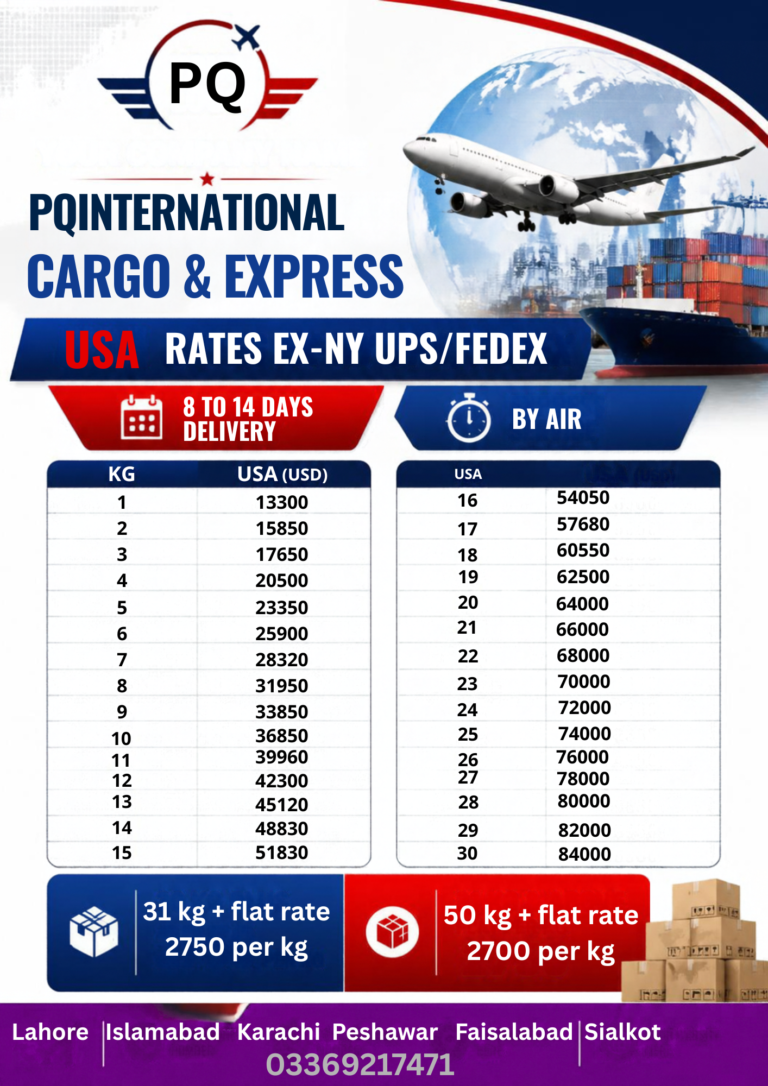Pakistan to USA Cargo rates
